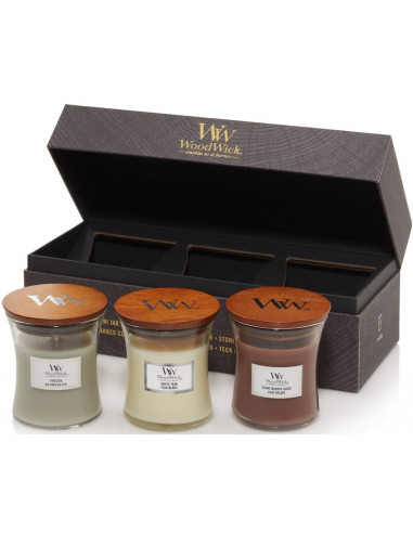 Набір свічок Woodwick Mini Fireside, Stone washed, White teak Набір свічок Woodwick Mini Fireside, Stone washed, White teak